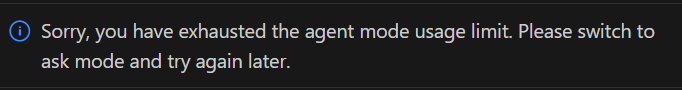 Error message saying GitHub Copilot Agent exhausted token limit